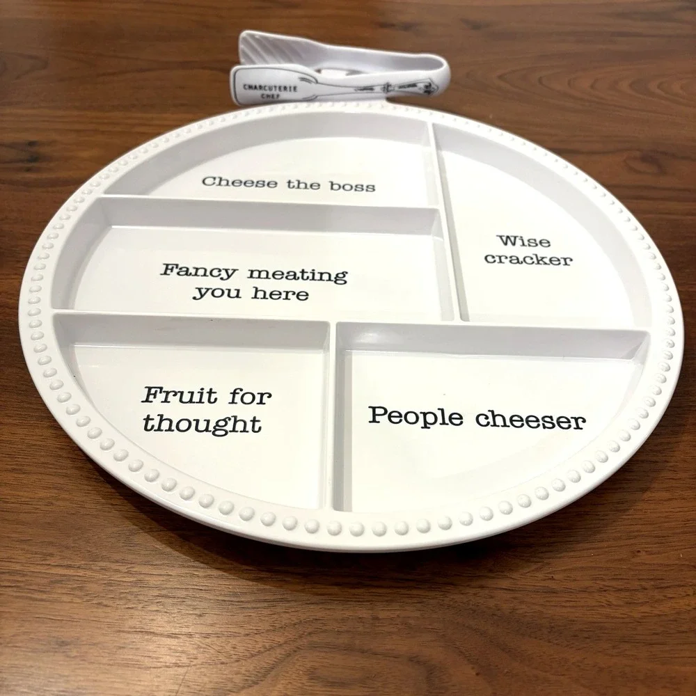 Mud Pie Melamine Charcuterie Board Circa Collection Cheese Tray with Tongs White